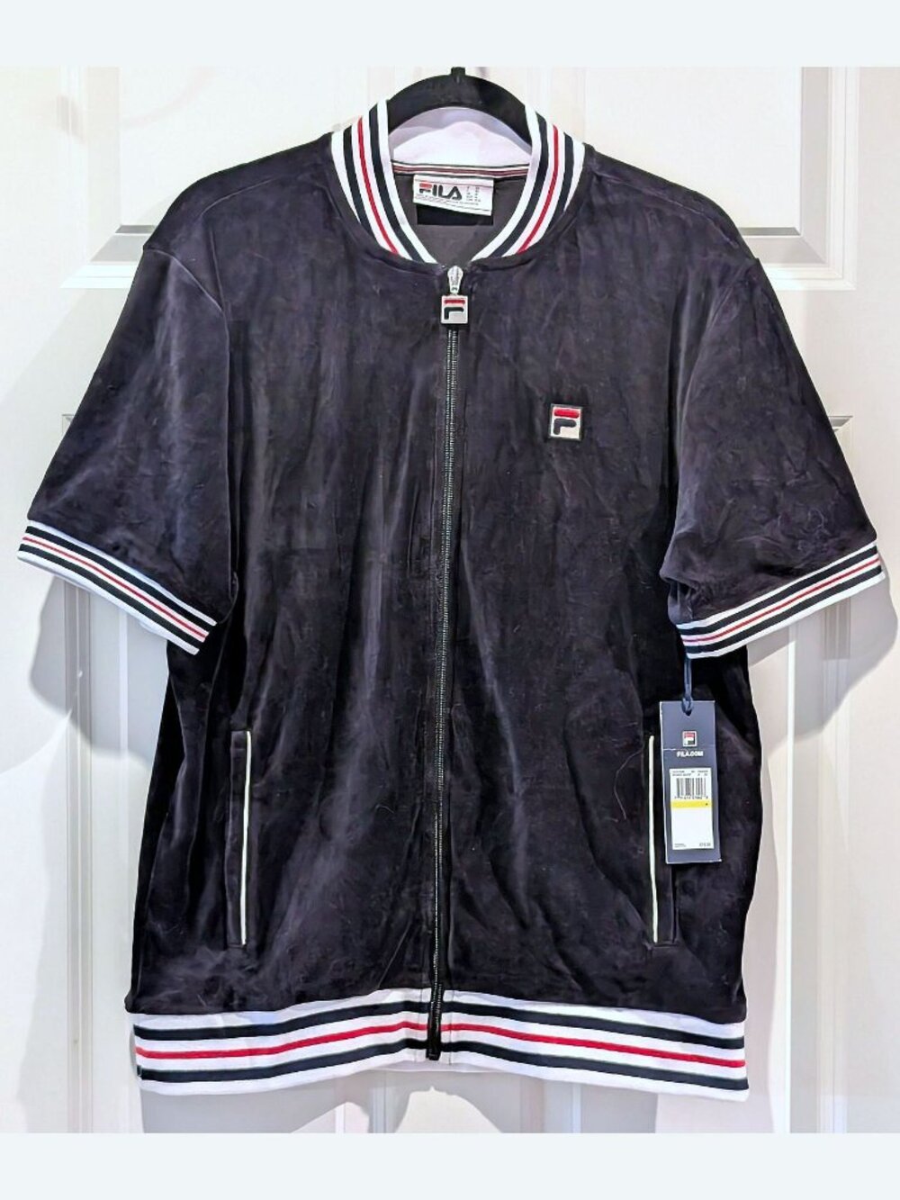 RARE NWT Fila Velour Short Sleeve Track JACKET Black Estudio Y2K #M
